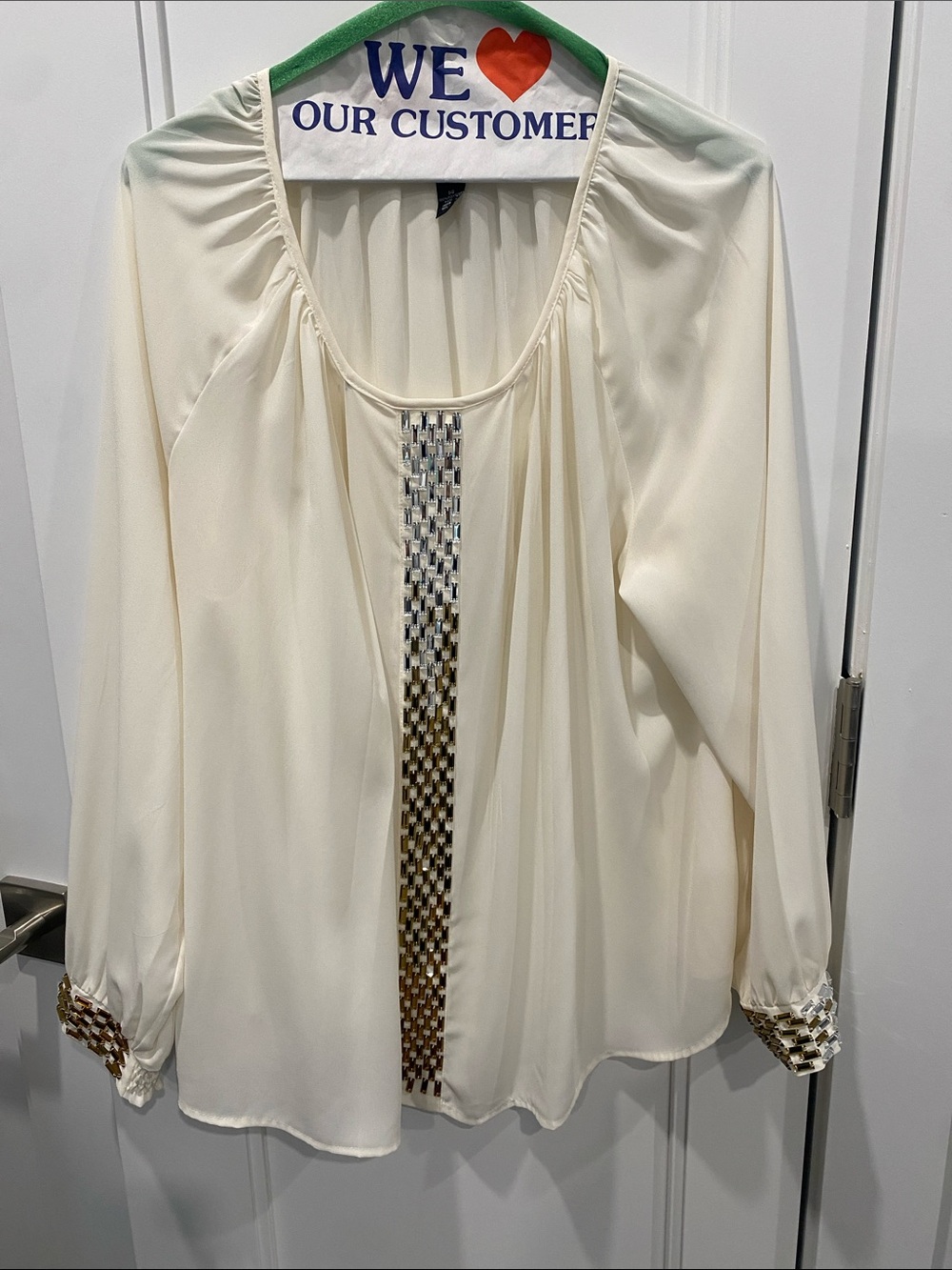 Alfani Cream Beaded Scoop Neck Blouse